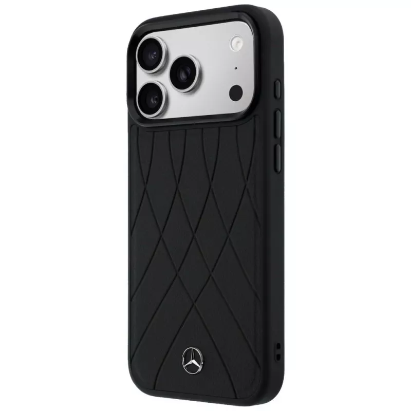 Kožené puzdro Mercedes-Benz s Crossed Lines MagSafe pre iPhone 17 Pro Max, čierne
