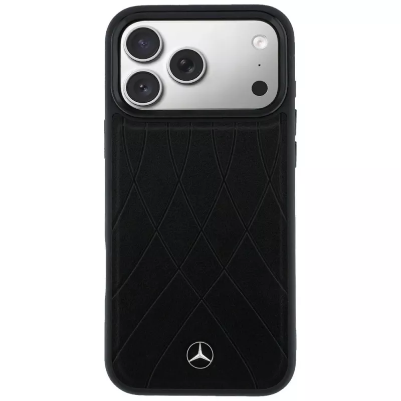 Kožené puzdro Mercedes-Benz s Crossed Lines MagSafe pre iPhone 17 Pro Max, čierne