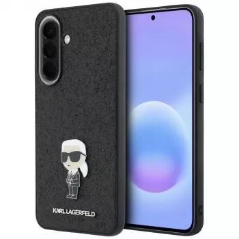 Karl Lagerfeld Fixed Glitter Ikonik Logo Metal Pin puzdro pre Samsung Galaxy A37 5G čierne