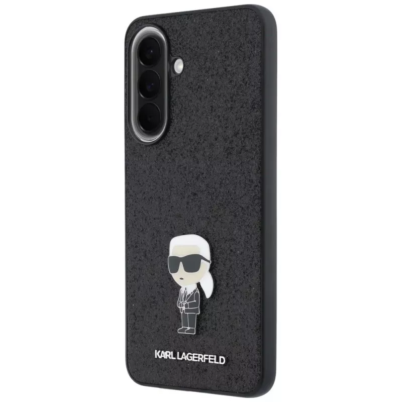 Karl Lagerfeld Fixed Glitter Ikonik Logo Metal Pin puzdro pre Samsung Galaxy A37 5G čierne