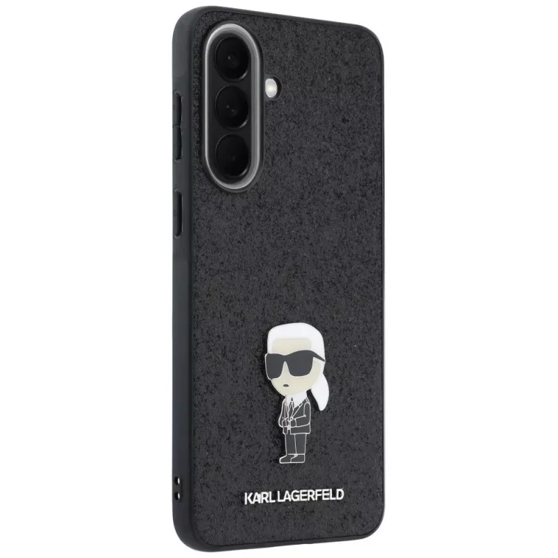 Karl Lagerfeld Fixed Glitter Ikonik Logo Metal Pin puzdro pre Samsung Galaxy A37 5G čierne