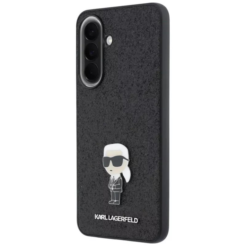 Karl Lagerfeld Fixed Glitter Ikonik Logo Metal Pin zadný kryt pre Samsung Galaxy A57 5G, čierne
