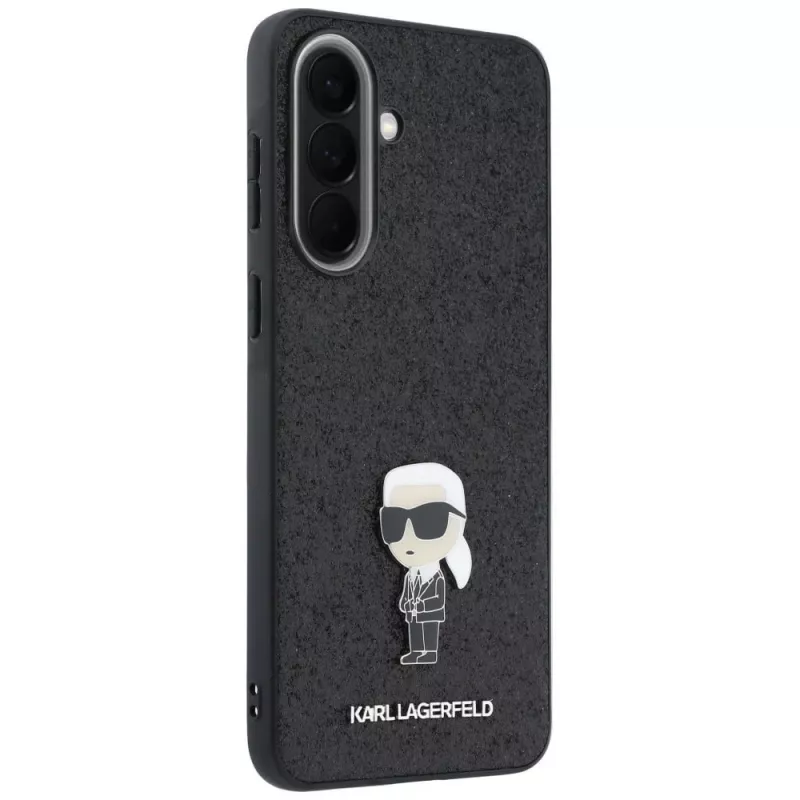 Karl Lagerfeld Fixed Glitter Ikonik Logo Metal Pin zadný kryt pre Samsung Galaxy A57 5G, čierne