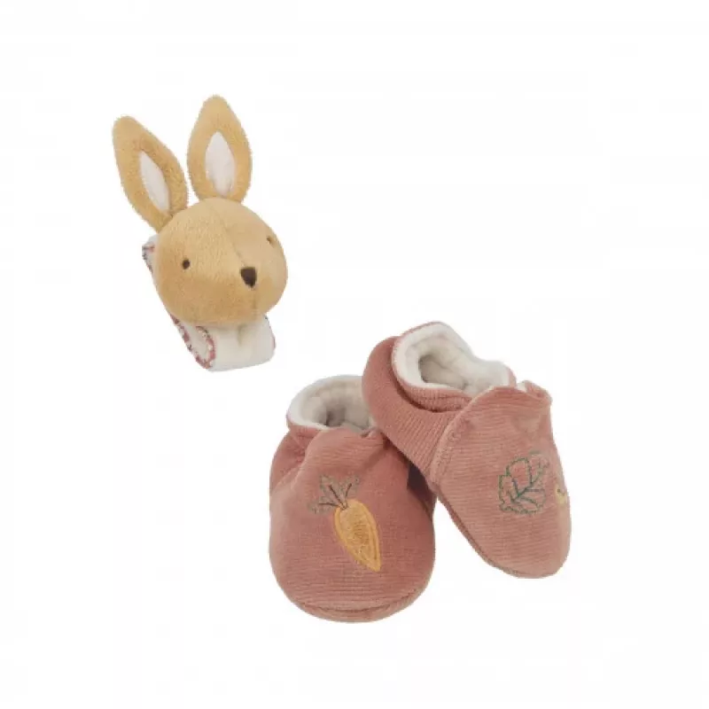 Kaloo 2-in-1 darčeková sada králik (hrkálka + capáčiky) kolekcia Petites Chansons