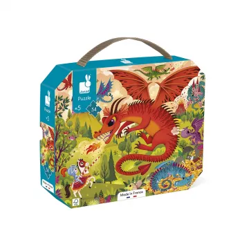 Janod puzzle v kufríku Dračie kráľovstvo 54 dielov 5+ vyrobené vo Francúzsku