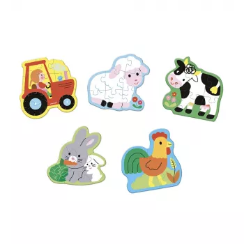 Janod Progressive Puzzle Set 5 puzzle - 2, 4, 6, 8 a 10 dielikov Farma 2+