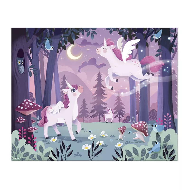 Janod Puzzle v kufríku Jednorožce 54 dielikov 5+ vyrobené vo Francúzsku