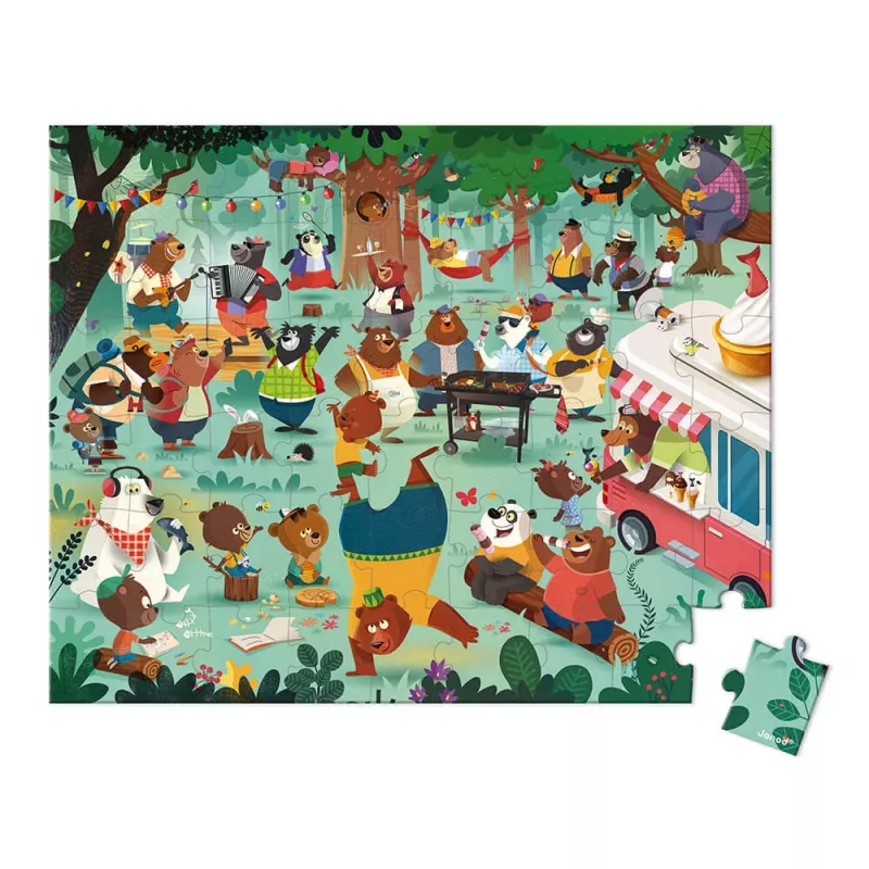 Janod Puzzle v kufríku Medvedia rodina - obliekanie, 54 dielikov