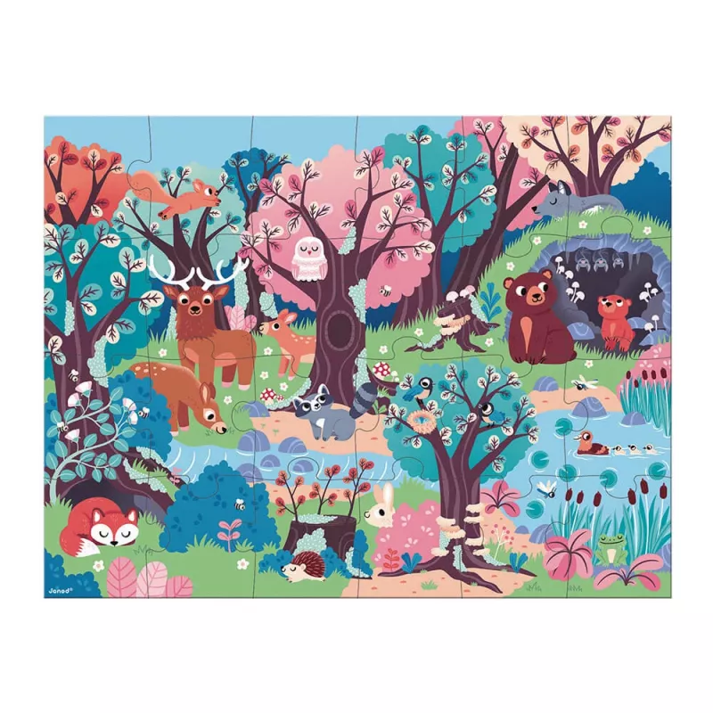 Janod Puzzle Les so svietiacimi prvkami s UV lampou 24 dielikov