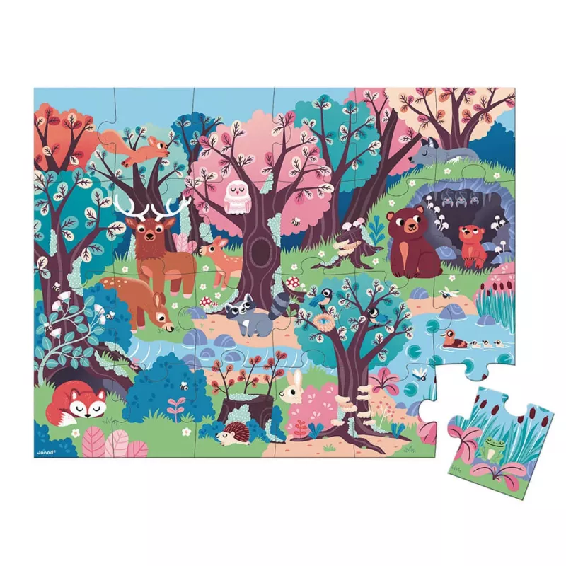 Janod Puzzle Les so svietiacimi prvkami s UV lampou 24 dielikov