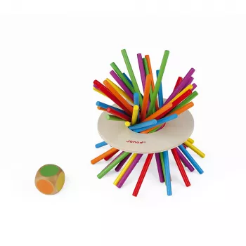 Janod Crazy Sticks hra s rovnováhou - drevená zručnostná hra pre 1-4 hráčov, viacfarebná