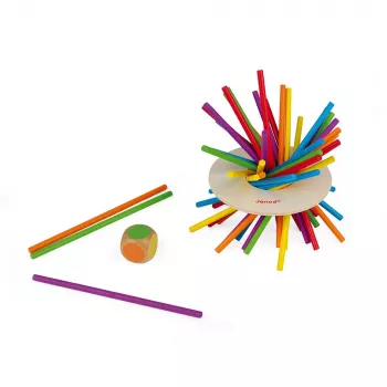Janod Crazy Sticks hra s rovnováhou - drevená zručnostná hra pre 1-4 hráčov, viacfarebná