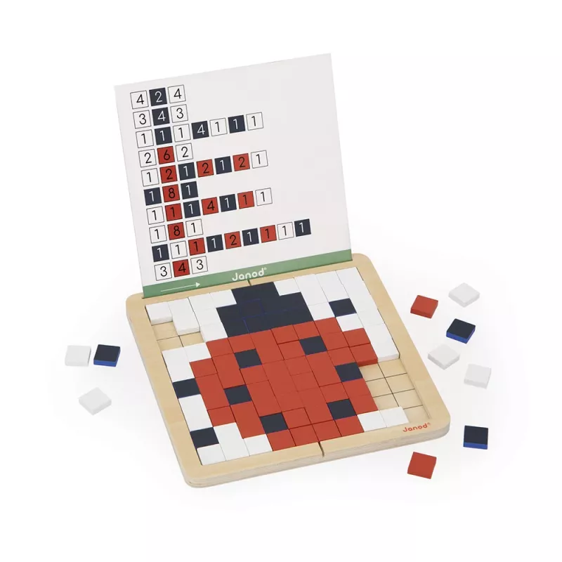 Janod Drevené mozaikové puzzle Symetria a kódovanie 4v1 5+