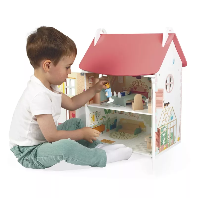 JANOD Lilliputiens Drevený domček pre bábiky s 15 dielmi príslušenstva J06467