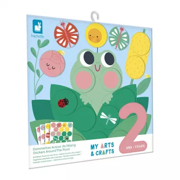 Janod My Arts & Crafts kreatívna sada pre 2-ročné deti - Rybníček samolepiace umenie so 112 okrúhlymi samolepkami a 4 tabuľami