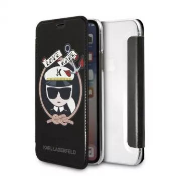 Karl Lagerfeld KLFLBKPXKSB Signature Glitter obal na knihu pre iPhone X/Xs, čierny