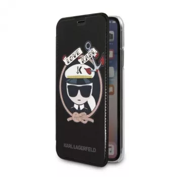 Karl Lagerfeld KLFLBKPXKSB Signature Glitter obal na knihu pre iPhone X/Xs, čierny
