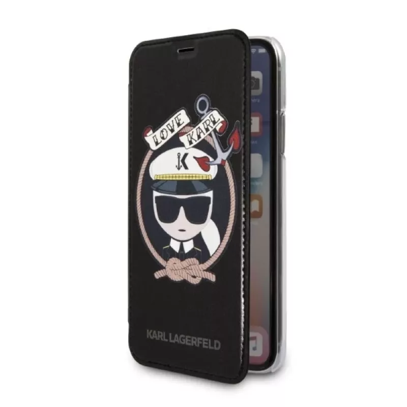 Karl Lagerfeld KLFLBKPXKSB Signature Glitter obal na knihu pre iPhone X/Xs, čierny