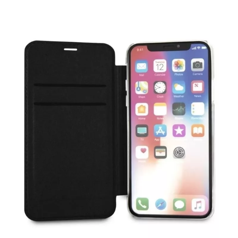 Karl Lagerfeld KLFLBKPXKSB Signature Glitter obal na knihu pre iPhone X/Xs, čierny