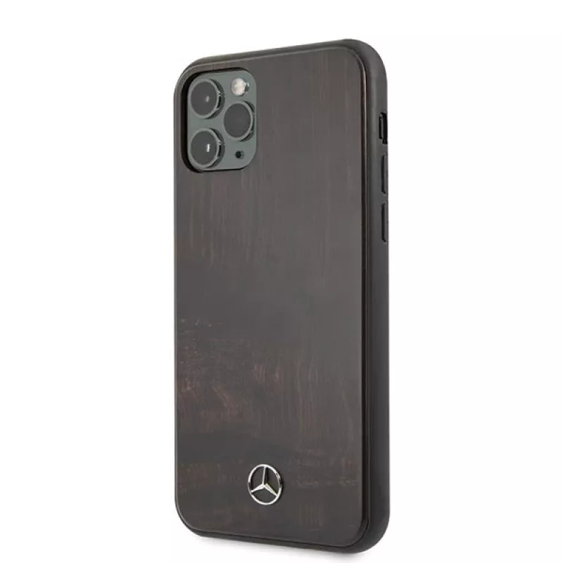 Mercedes-Benz Wood Line Rosewood pevné puzdro pre Apple iPhone 11 Pro Max - hnedá