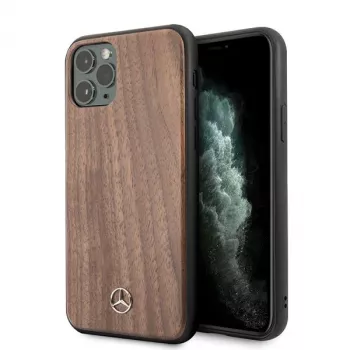 Mercedes-Benz Wood Line Walnut pevné puzdro pre Apple iPhone 11 Pro Max - hnedá