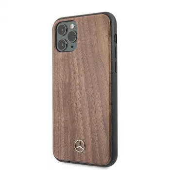 Mercedes-Benz Wood Line Walnut pevné puzdro pre Apple iPhone 11 Pro Max - hnedá