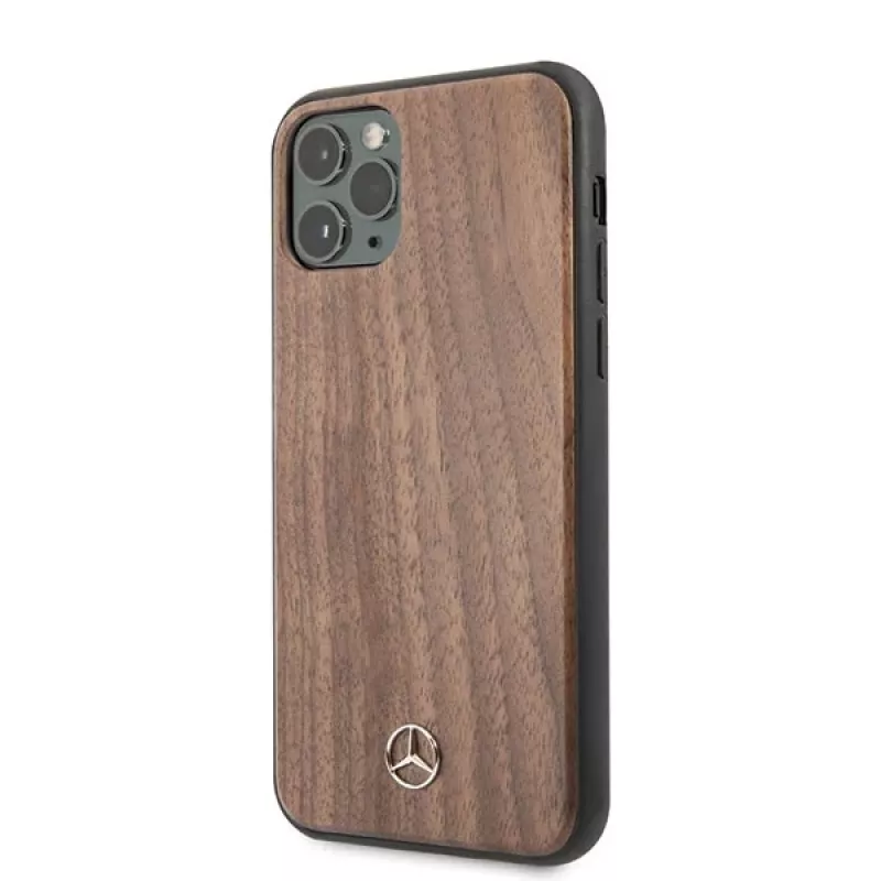 Mercedes-Benz Wood Line Walnut pevné puzdro pre Apple iPhone 11 Pro Max - hnedá