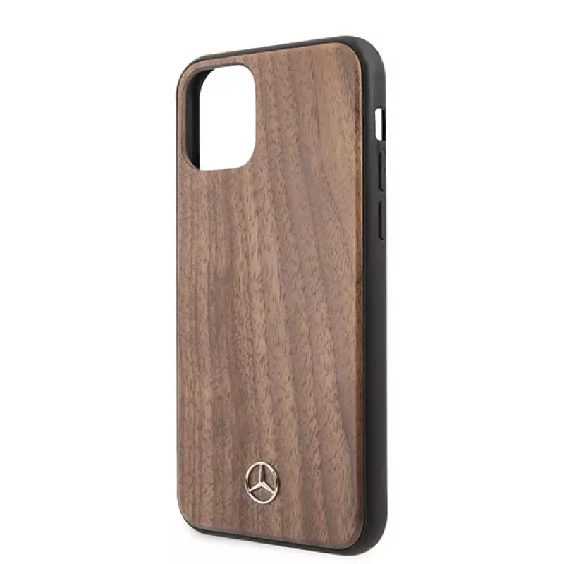 Mercedes-Benz Wood Line Walnut pevné puzdro pre Apple iPhone 11 Pro Max - hnedá