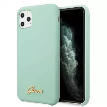 Guess GUHCN58LSLMGG iPhone 11 Pro zelené silikónové pevné puzdro s logom Vintage Gold
