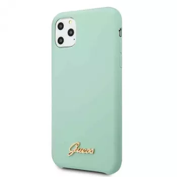 Guess GUHCN58LSLMGG iPhone 11 Pro zelené silikónové pevné puzdro s logom Vintage Gold