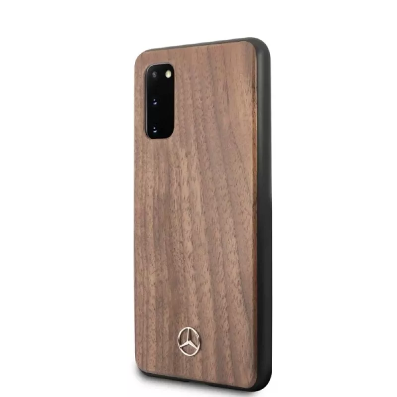MERCEDES-BENZ Wood Line Walnut pevné puzdro pre Samsung Galaxy S20 (SM-G980) - hnedá