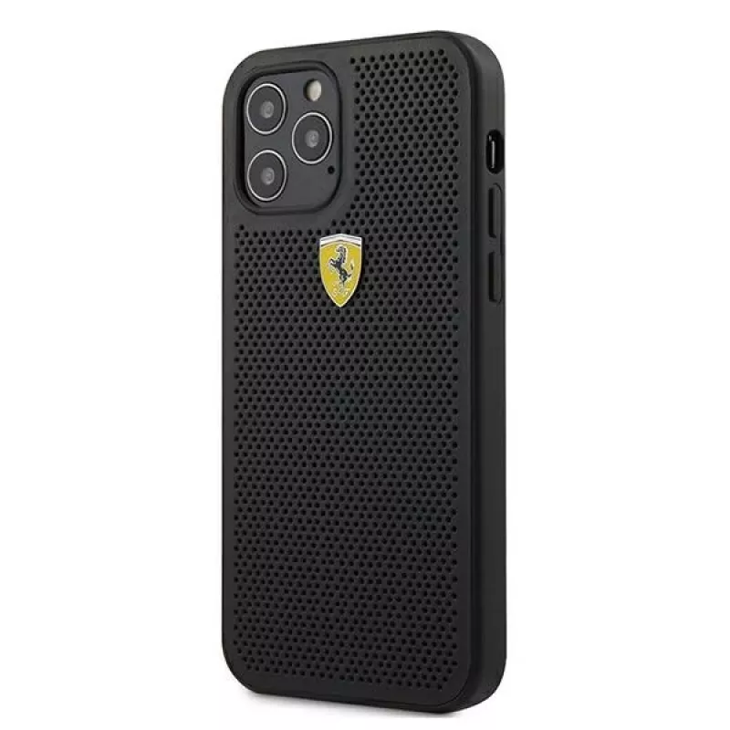 Ferrari FESPEHCP12MBK iPhone 12/12 Pro 6,1 palca čierne pevné puzdro On Track Perforated