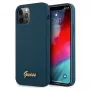 Guess GUHCP12LLSLMGBL pevný kryt Metal Logo Script pre Apple iPhone 12 Pro Max, modrý