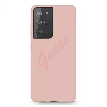 Guess GUHCS21LLSVSPI pevný kryt Script Vintage pre Samsung Galaxy S21 Ultra (SM-G998) - ružový