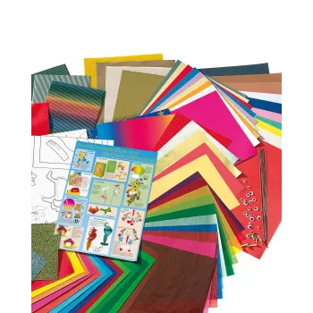 Folia 50915/1 sada remeselného papiera - 107 dielov - viacfarebná - chlapci & dievčatá - papier, kartón, fólia - box
