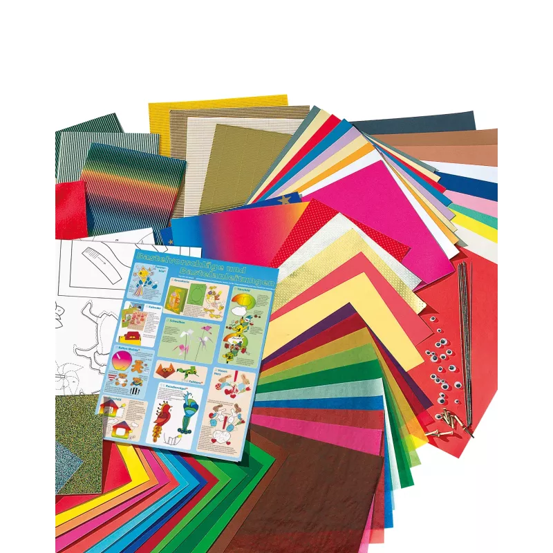 Folia 50915/1 sada remeselného papiera - 107 dielov - viacfarebná - chlapci & dievčatá - papier, kartón, fólia - box