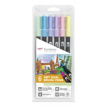 Tombow ABT-6P-2 Dual Brush Pen sada - 6 farieb - jemný hrot a štetčekový hrot - viacfarebná