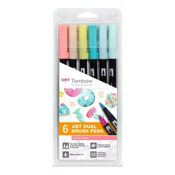 Tombow ABT-6P-4 Dual Brush Pen sada - 6 fixiek - jemný a štetčekový hrot - viacfarebná - okrúhla