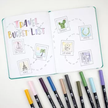 Tombow ABT-6P-4 Dual Brush Pen sada - 6 fixiek - jemný a štetčekový hrot - viacfarebná - okrúhla