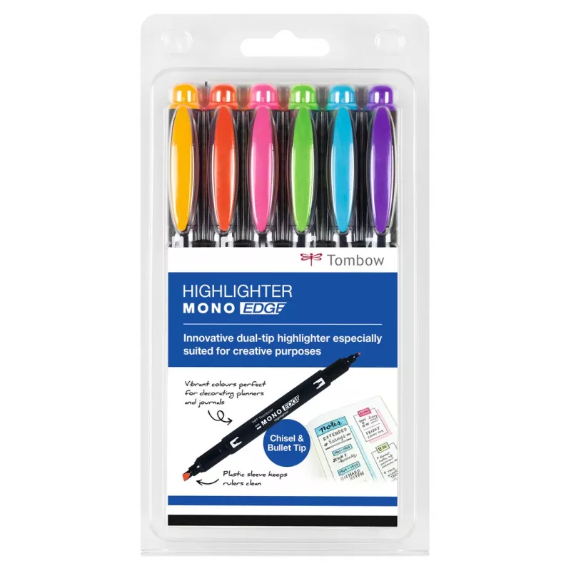 Tombow MONO Edge zvýrazňovač sada - klinový a guľôčkový hrot 3,8 mm 0,8 mm čiara rôzne (6 fixiek)