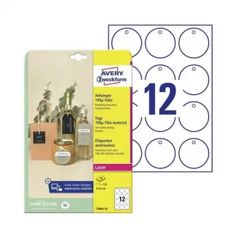 Avery Zweckform T3004-10 nepriľnavé okrúhle etikety, polyester, biela, 60 mm, 120 etikiet