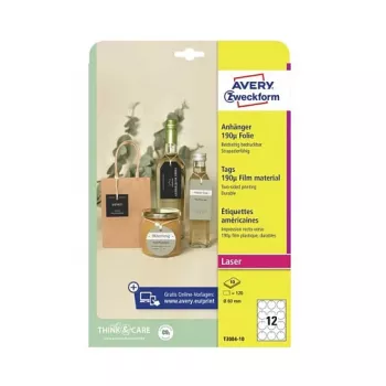 Avery Zweckform T3004-10 nepriľnavé okrúhle etikety, polyester, biela, 60 mm, 120 etikiet
