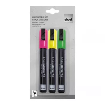 SIGEL Liquid Chalk Marker sada na vodnej báze zotierateľné ružová zelená žltá balenie 3 ks