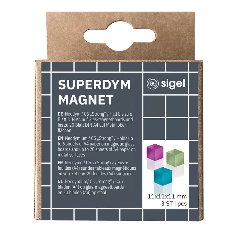SIGEL BA727 kockové neodýmové magnety 11 mm, ružová/modrá/zelená, lesklé, 3 ks