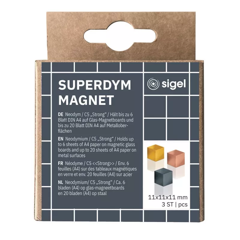 SIGEL BA724 kockové neodýmové magnety 11 mm medená zlatá sivá lesklé balenie 3 ks