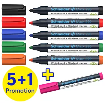 Schneider Maxx 290 sada fixiek na bielu tabuľu a flipchart, 6 ks, rôzne farby, 2,0 - 3,0 mm