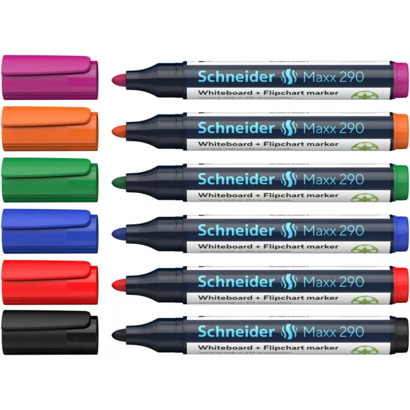 Schneider Maxx 290 sada fixiek na bielu tabuľu a flipchart, 6 ks, rôzne farby, 2,0 - 3,0 mm