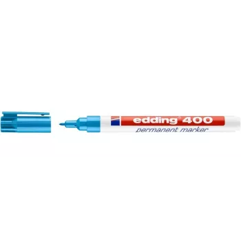 EDDING 400 Permanentný marker - svetlomodrý - guľatý hrot - 1 mm - plast - kartón, sklo, koža, kov, plast, drevo