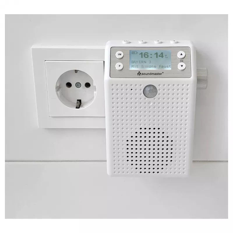 Soundmaster DAB60WE rádiové rádio do zásuvky DAB+, FM, Bluetooth, USB funkcia handsfree, odolné proti striekajúcej vode, biela