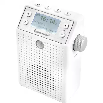 Soundmaster DAB60WE rádiové rádio do zásuvky DAB+, FM, Bluetooth, USB funkcia handsfree, odolné proti striekajúcej vode, biela